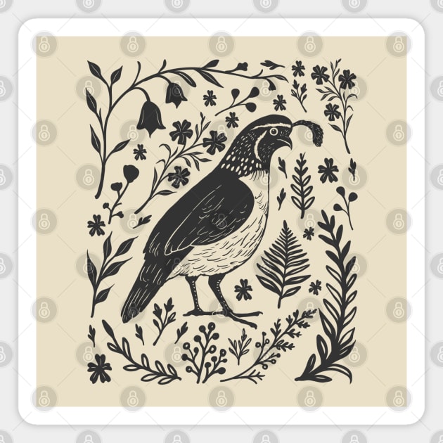 Linocut Quail Magnet by GoshWow®